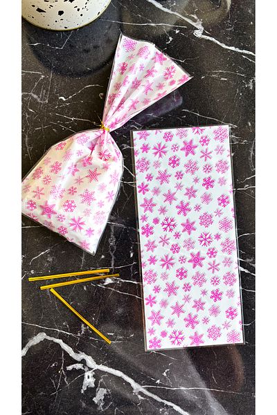 Hayal.kirtasiyesi New Year's Gift Bag 5 Pieces 27,5X12.5 cm Patterned Bags, Including Gold Closure Wire, Gift Package