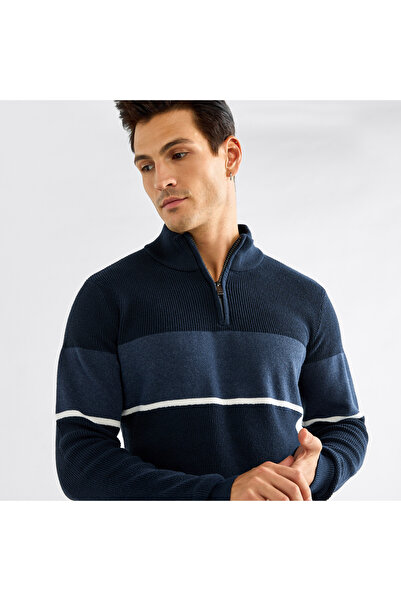 FAV Colourblock High Neck Sweatshirt with Long Sleeves and Zip Closure