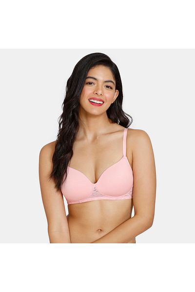 Zivame Lace Detail Padded Balconette Bra with Hook and Eye Closure