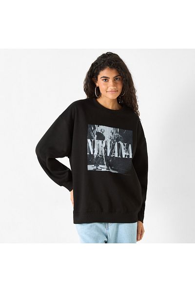 SP Characters Nirvana Graphic Print Sweatshirt with Long Sleeves
