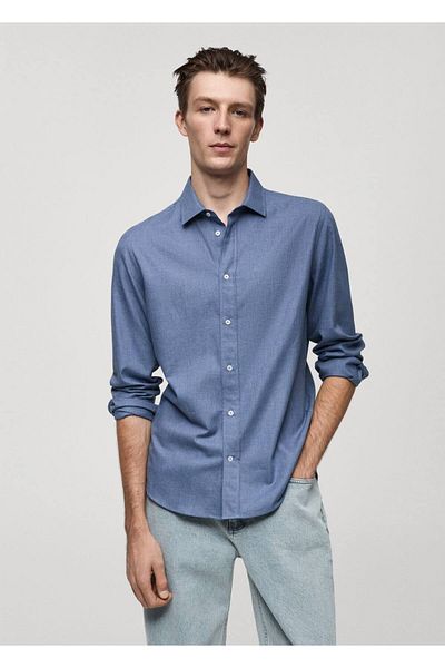 MANGO Man Slim Fit 100% Cotton Multi-Line Flannel Shirt