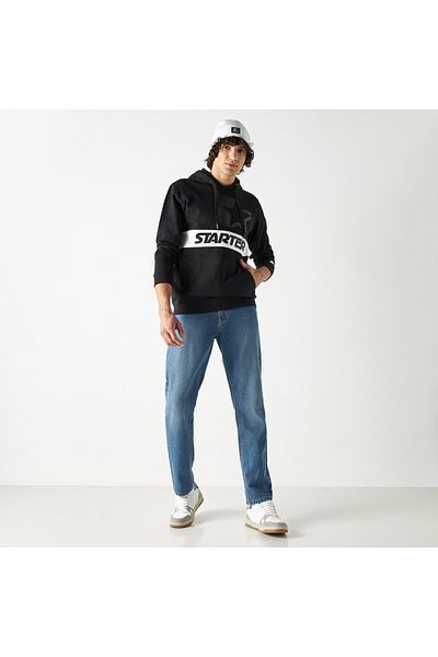 Starter Logo Print Hoodie with Long Sleeves and Kangaroo Pocket