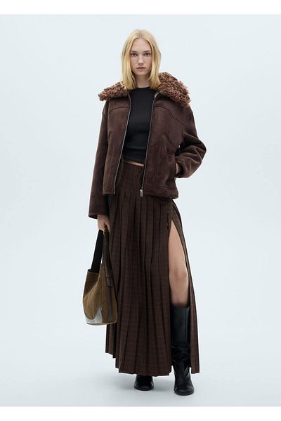 MANGO Woman Checkered Pleated Skirt