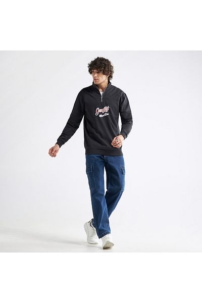 FAV Graphic Print High Neck Sweatshirt with Long Sleeves and Zip Closure