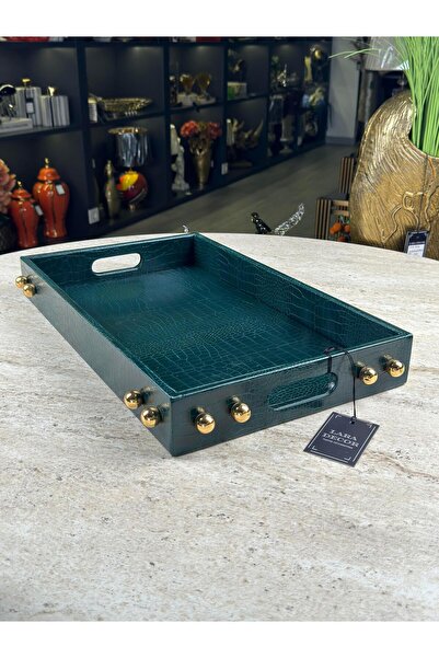 Lara Decor Deri Yeşil Tepsi