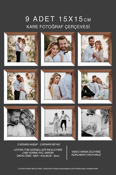 Bytwo 9 Pieces 15X15 Frame - Mdf Square Frame - Photo Frame - Wooden-White 2 Color Frame