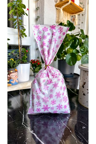 Hayal.kirtasiyesi New Year's Gift Bag 5 Pieces 27,5X12.5 cm Patterned Bags, Including Gold Closure Wire, Gift Package