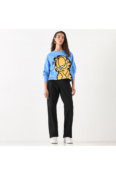 SP Characters Garfield Print Sweatshirt with Crew Neck and Long Sleeves