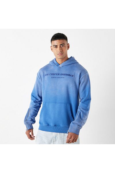 Lee Cooper Logo Embroidered Hoodie With Zippered Long Sleeves