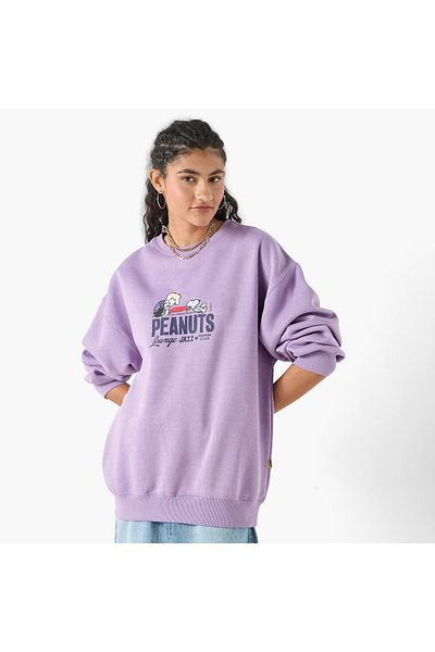 SP Characters Snoopy Print Sweatshirt with Long Sleeves and Crew Neck