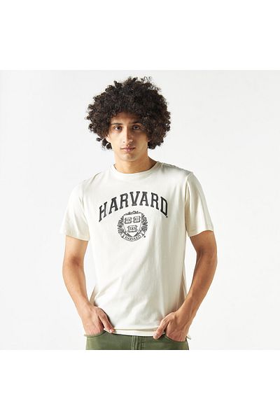 SP Characters Harvard Print Crew Neck T-shirt with Short Sleeves