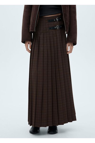 MANGO Woman Checkered Pleated Skirt