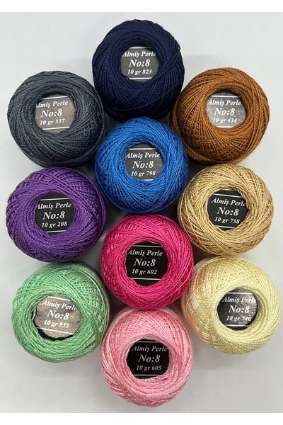 ALMİŞ Alış Perle Etamin-Cross Stitch 10-Piece Thread Set (10 Gr-No:8)