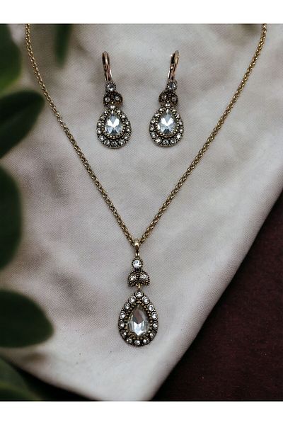 FAYRA ACCESSORIES Water Drop Crystal Jewelled Necklace and Earring Set