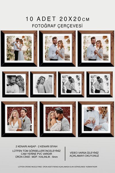 Bytwo 10 Pieces 20X20 Frame - Mdf Square Frame - Photo Frame - Wood-Black 2 Colors