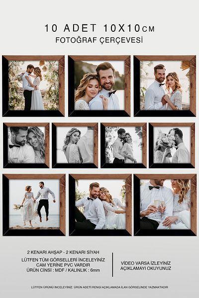 Bytwo 10 Pieces 10X10 Frame - Mdf Square Frame - Photo Frame - Wooden - Black 2 Color Frame