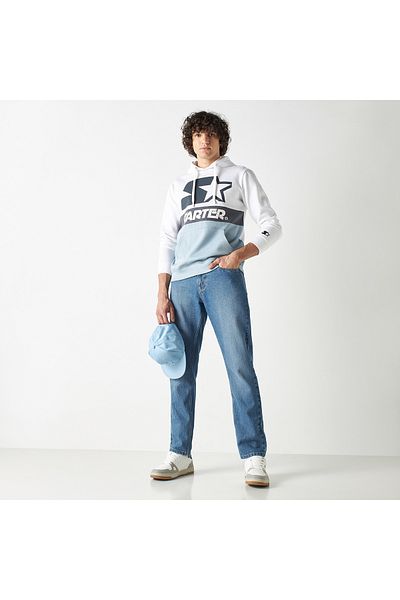 Starter Logo Print Hoodie with Long Sleeves and Kangaroo Pocket