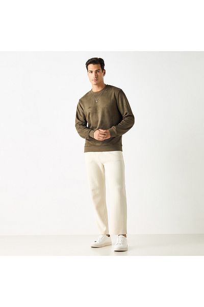 Iconic Solid Sweatshirt with Round Neck and Long Sleeves