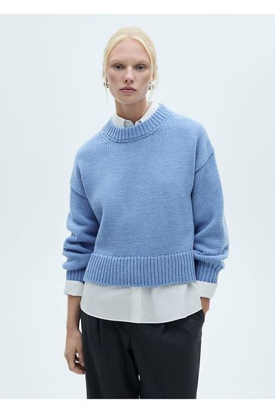 MANGO Woman Pulover din tricotaje cu guler rotund din bumbac in