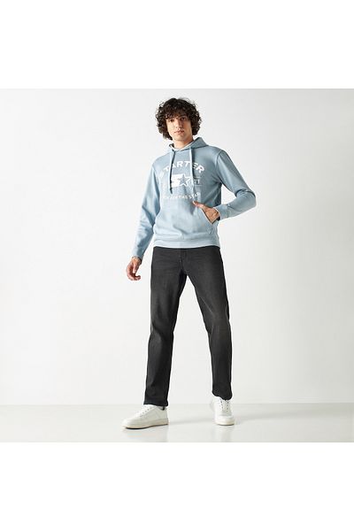 Starter Logo Print Hoodie with Long Sleeves and Kangaroo Pocket