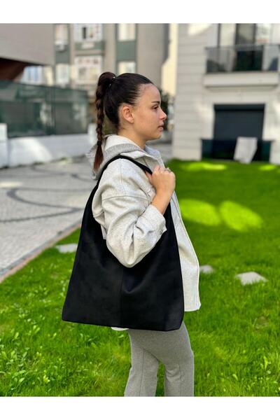 By EDUU Geantă de umăr mare din piele intoarsa neagra ByEduu