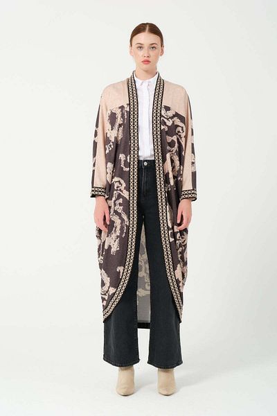 Hatun Atila Cardigan supradimensionat cu imprimeu digital cu dungi aurii 4999