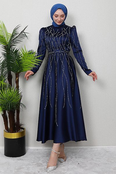 GİZ AGİYİM Rochie de seara din satin bleumarin
