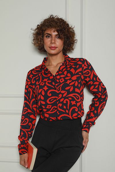 Butik Red Patterned Viscose Shirt 1500060