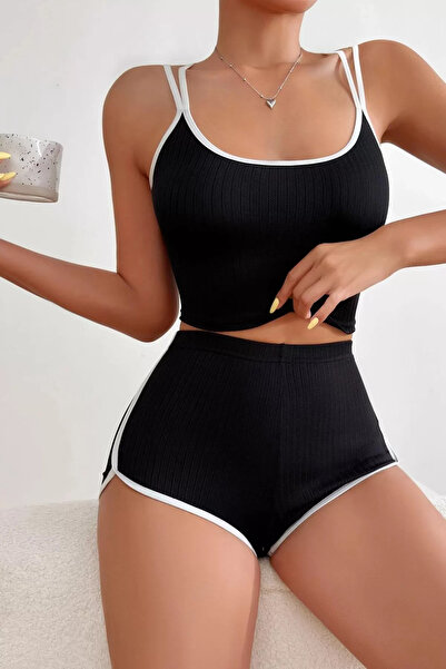 Everyone s Kadın Siyah Çaptaz Sırt Detaylı Şık Şhortlu Takım