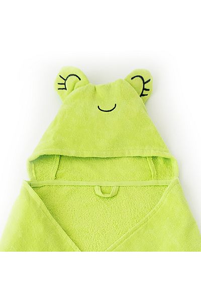 Milk & Moo منشفة استحمام للأطفال بغطاء رأس من Milk&Moo Cacha Frog مصنوعة من القطن بنسبة 100%، للجنسين، مقاس 27.5 × 47 بوصة
