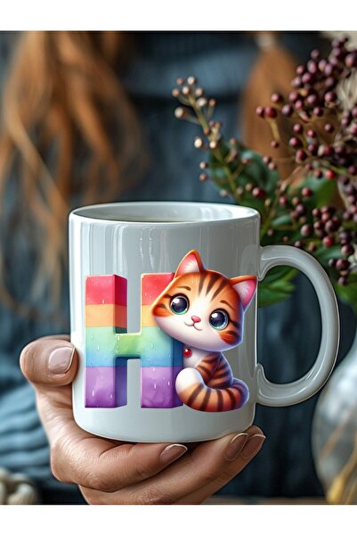 Evion Kedili Harf Şeklinde Kişiye Özel 3 Boyutlu Tasarım Seramik Kupa Mug - Hediyelik Kupa Bardak