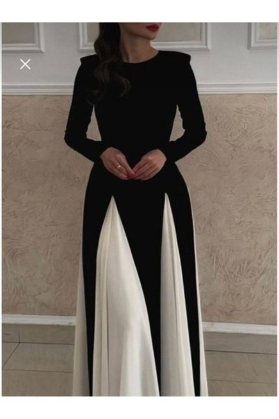 GZMBUTİK Women's Black and White Princess Cut Skirt Fluffy Long Dress
