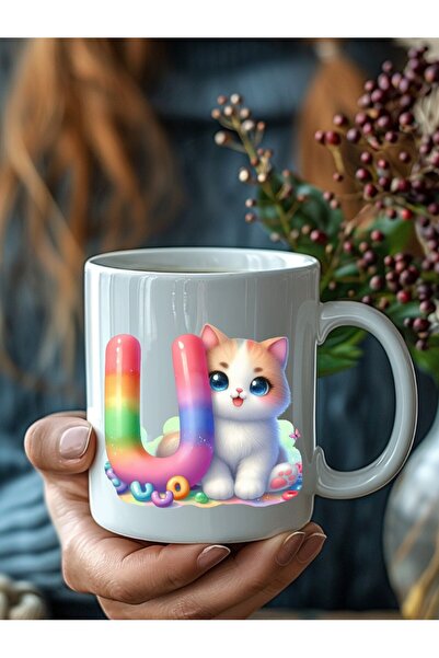 Evion Kedili Harf Şeklinde Kişiye Özel 3 Boyutlu Tasarım Seramik Kupa Mug - Hediyelik Kupa Bardak