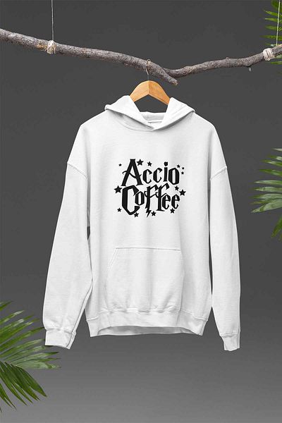 qoeuyl boutique Accio Coffee Printed - Φούτερ με κουκούλα 100% βαμβάκι με 3 κλωστές
