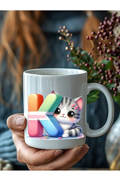 Evion Kedili Harf Şeklinde Kişiye Özel 3 Boyutlu Tasarım Seramik Kupa Mug - Hediyelik Kupa Bardak