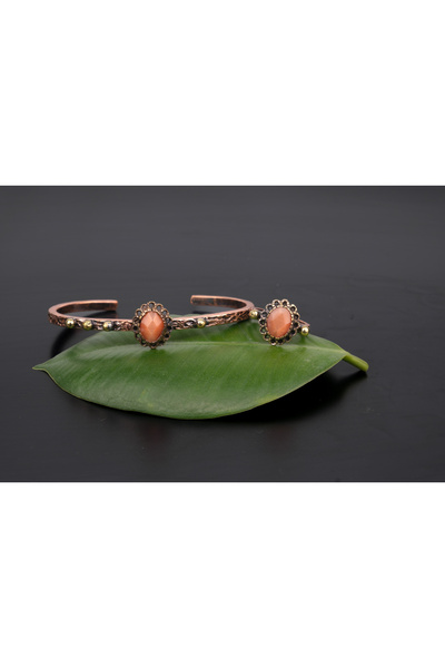 Zinnun Bakır Bilezik Doğal Taşlı Yüzüklü