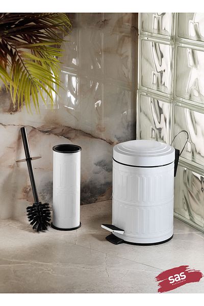 Sas Haus Πεντάλ Κάδος απορριμμάτων Τουαλέτα WC Βούρτσα Μπάνιου Κάδος απορριμμάτων Σετ Μπάνιου 2 5 λίτρων Λευκό Vintage