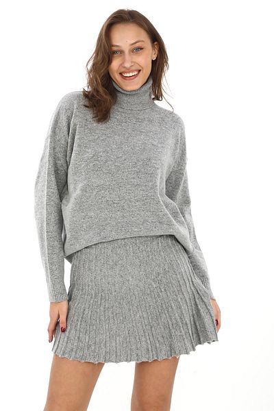 penyebizden Gray Knitwear Sweater and Skirt Set