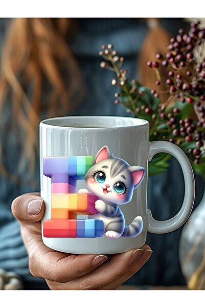 Evion Kedili Harf Şeklinde Kişiye Özel 3 Boyutlu Tasarım Seramik Kupa Mug - Hediyelik Kupa Bardak