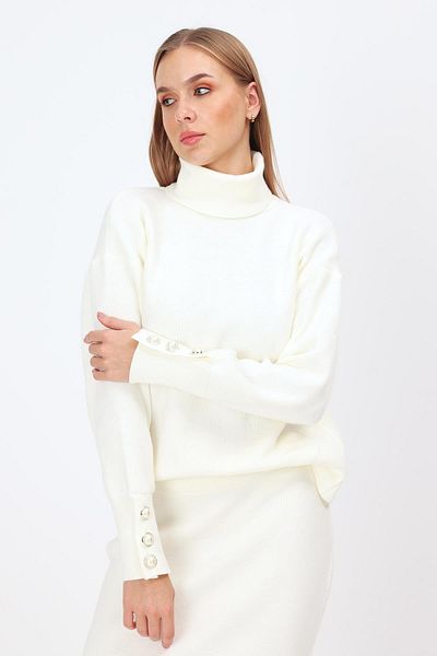 ihraç pazarı Thick Turtleneck Sleeve Button Detail Sweater and Slit-Free Rubber Waist Skirt Knitwear Set