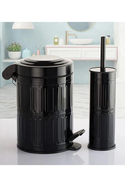 Sas Haus Πεντάλ Κάδος Απορριμμάτων Τουαλέτα WC Βούρτσα Μπάνιου Κάδος Απορριμμάτων Σετ Μπάνιου 2 5 λίτρων Μαύρο Vintage