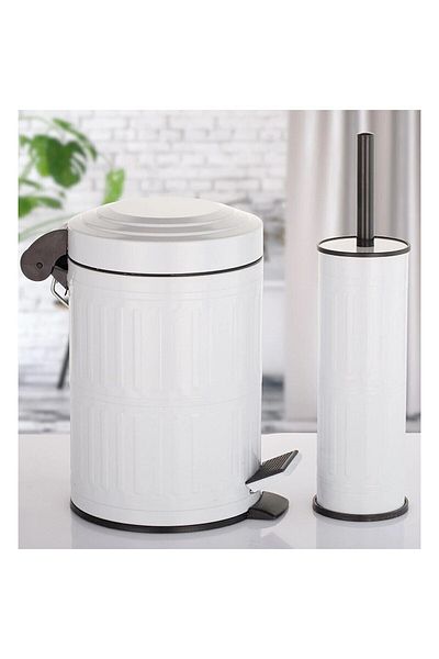 Sas Haus Πεντάλ Κάδος απορριμμάτων Τουαλέτα WC Βούρτσα Μπάνιου Κάδος απορριμμάτων Σετ Μπάνιου 2 5 λίτρων Λευκό Vintage