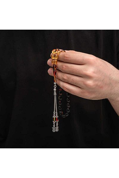 ECOME Silver Tassel Clamping Amber Prayer Beads