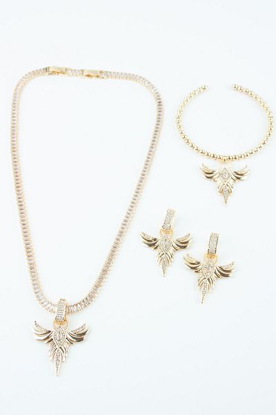 Pridza Zircon Stone Necklace Earrings Bracelet Set