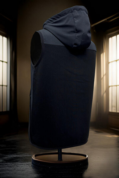 BESSA Чоловічий чорний жилет з капюшоном, бавовняна підкладка, зимовий матеріал, потайна кишеня на блискавці