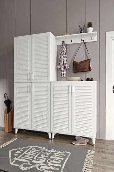 mapahomeliving Panjurlu Metal Kulp Prt6190 Portmanto Vestiyer Beyaz Gümüş