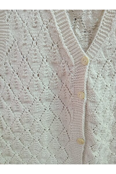 Müjde Tuhafiye El Örgüsü Krem Yelek