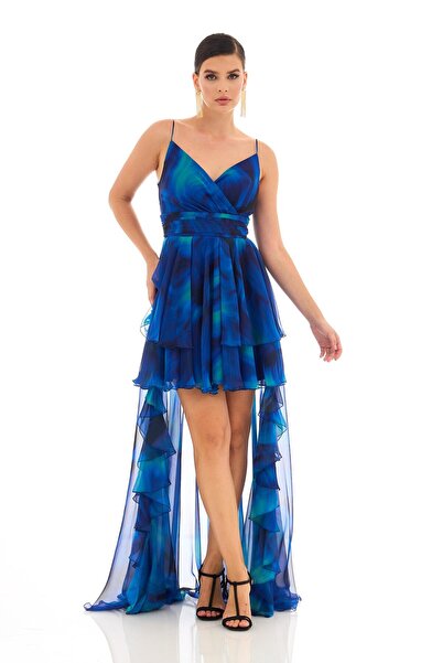 Carmen Saks Empirme Önü Kısa Askılı Uzun Abiye Elbise