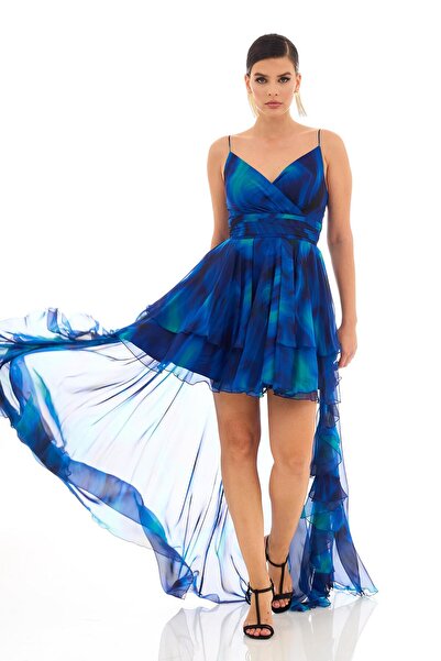 Carmen Saks Empirme Önü Kısa Askılı Uzun Abiye Elbise