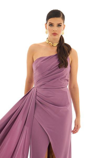 Carmen Lavendelfarbenes One-Shoulder-Abendkleid aus Satin